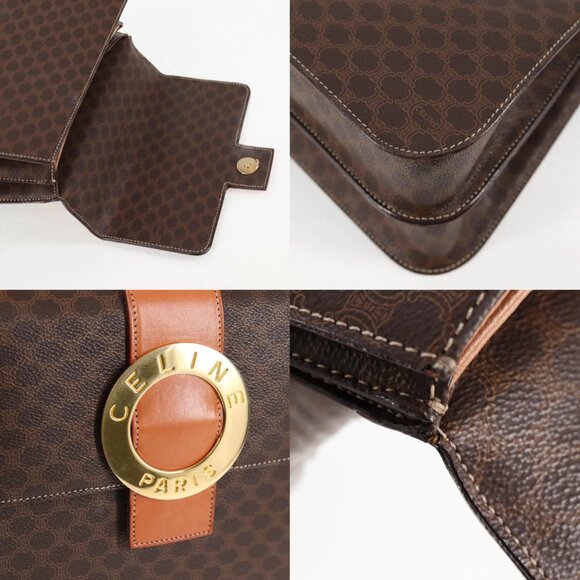 CELINE Circle Macadam Canvas Hand Bag PVC Leather 2way Brown Gold Auth 122270AV - Picture 15 of 15